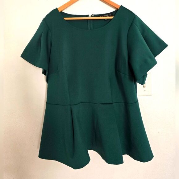 Eloquii Women's Flare Sleeve Peplum Top In Green Size 18 - Picture 2 of 9
